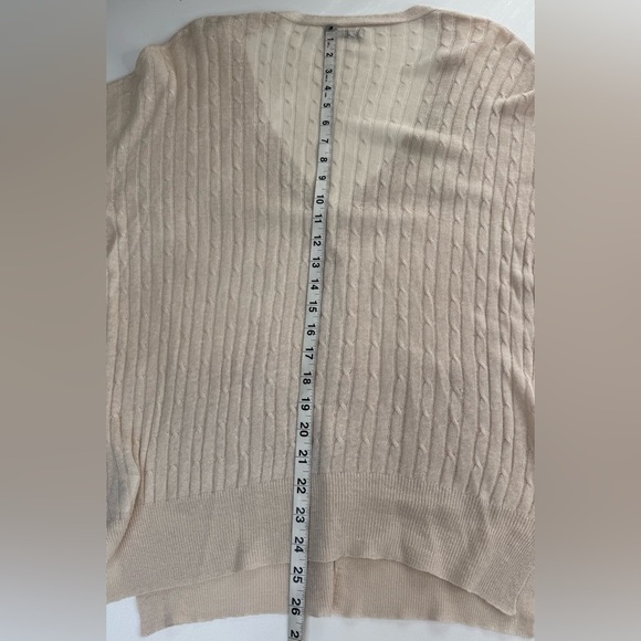 Olivia Sky Linen Blend V Neck Long Line Cable Knit Sweater Size 1X - Picture 9 of 10
